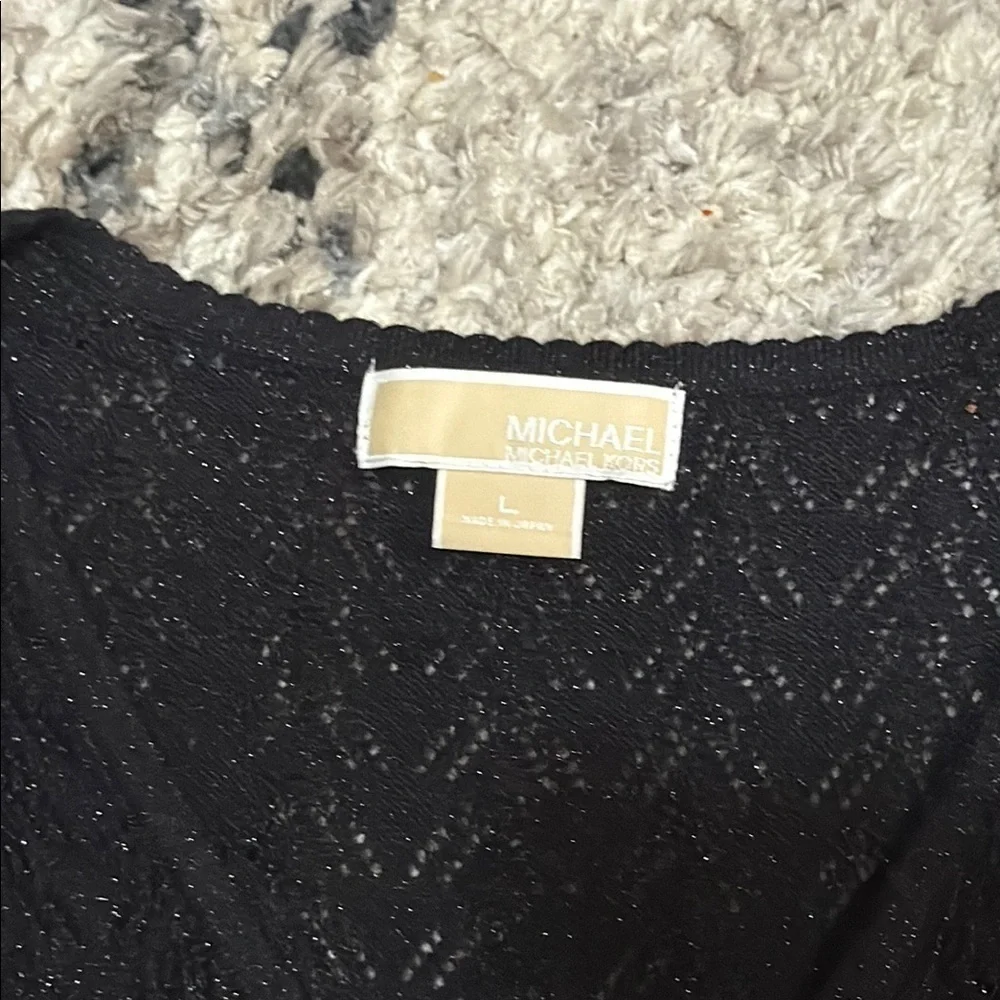 Michael Kors Black Textured V-Neck Top